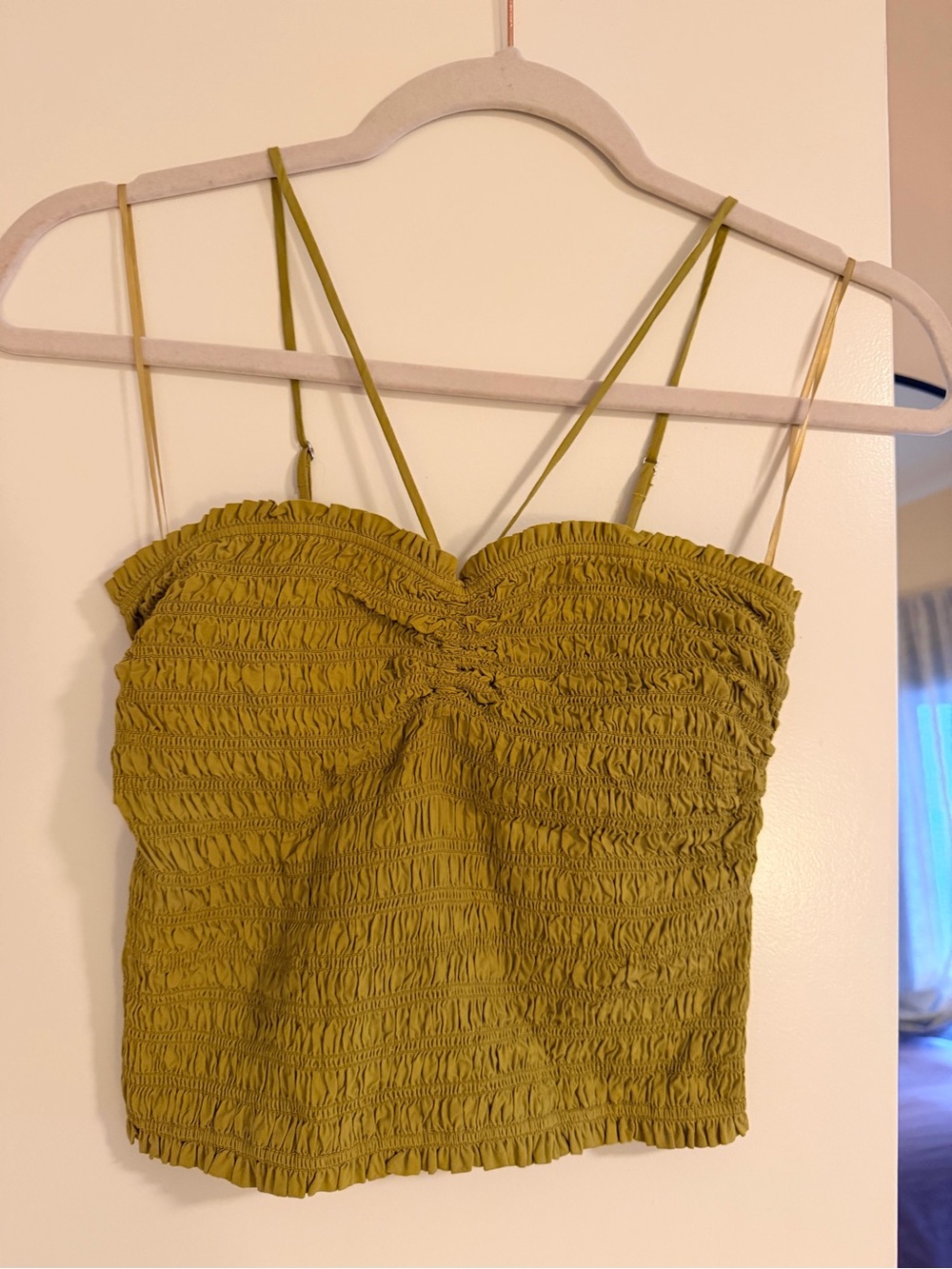 Madewell Olive Smocked Cami with Thin Straps